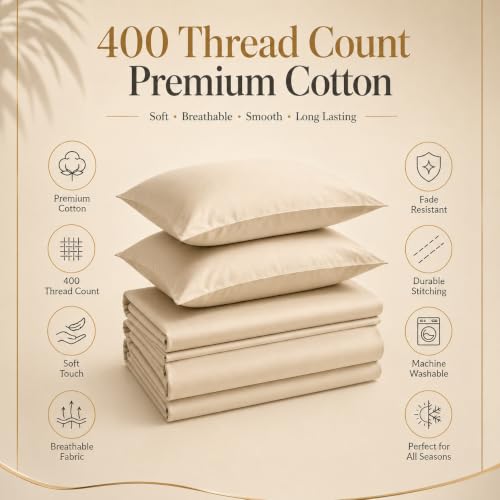 Image of LINENWALAS 100% Cotton Fitted Bedsheet, 400tc Long Staple Imported Egyptian Cotton, Soft, Premium Bed Sheet with Pillowcase for King Bed All-Around Elastic for 4-8 Inch Mattresses (72 inch x78 inch, Pearl)