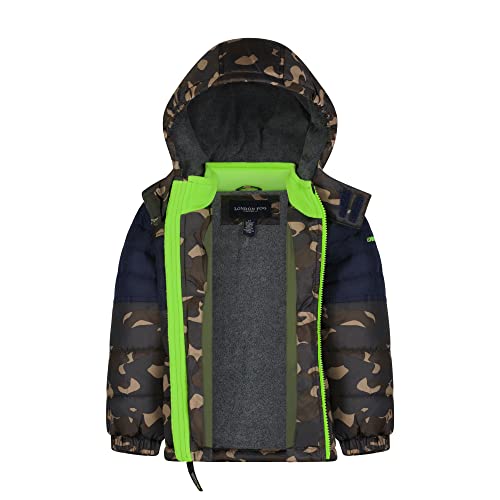 Image of LONDON FOG Boys' Toddler Color Blocked Winter Puffer Jacket with Hat