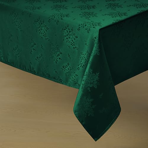 Romanstile Green Damask Rose Tablecloth - Rectangle Jacquard Waterproof Rose Floral Pattern Decorative Table Cloth, Large Heavy Weight Fabric Table Cover for Dining/Party/Holiday - 60 x 120 Inch