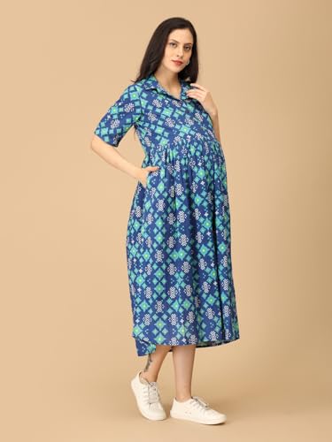 Image of The Mom Store Maternity and Nursing Sleeveless Dress for Women | Casual Dress | Pre and Post Pregnancy Wear | Printed Stylish Dress for New Mom | Trendy Dresses for Women's