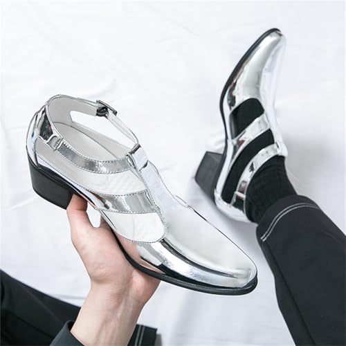 Men's Hollow Out Shine Patent Leather Slip On Chunky Heels Dress Loafers with Buckles Casual Cap Pointed Toe Non Slip Sandals Oxford Shoes for Business Formal Wedding Party4