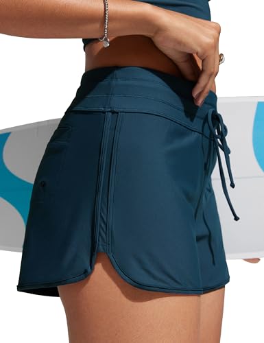 Image of CRZ YOGA Dolphin Classic Fit Board Shorts 3'' | Built in Brief, High Waisted, Tummy Control, Beach, Swim Trunks for Women
