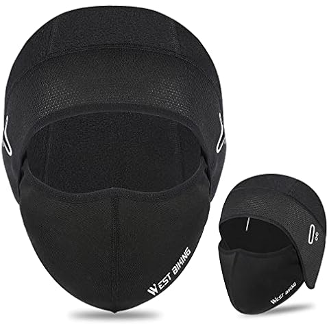 CHIMONA Bicycle Hat with Mask, Warm Windproof Running Hat, Breathable Helmet Undercap Men Women Balaclava Motorcycle Winter Black for Running, Skiing, Cycling, Snowboarding, Outdoor, black, One size Cover