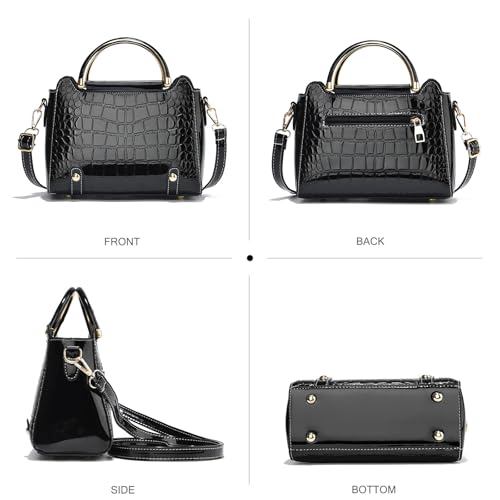 Sac à main croco rigide en cuir verni kaki chic