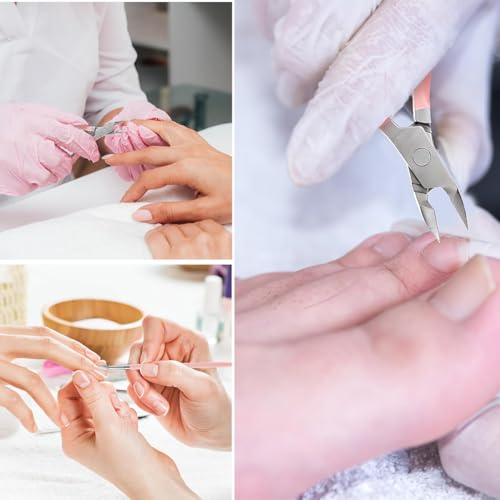 Ruayia 3 Stück Nagelhautzange Set, Nagelhaut Trimmer mit Nagelhautentferner, Edelstahl Nagelhautschieber und Nagelhautzange und Nagelschaber, Professionelles Werkzeug für Maniküre und Pediküre - Rosa