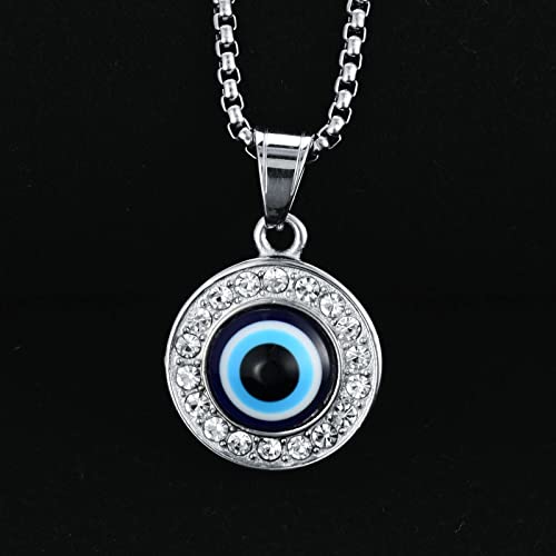 Vijashop Evil Eye Necklace Stainless Steel Zircon Pendant Blue Eye Round Necklace Jewelry Gift For Women Men #TOP4