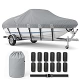 Heavy Duty 1200D Waterproof Boat Cover for 20-22ft Boats – Fits V-Hull, Tri-Hull, Bass Boat, Runabout & Fishing Boat, Anti-UV, Windproof Straps, Storage Bag Included(Gray)