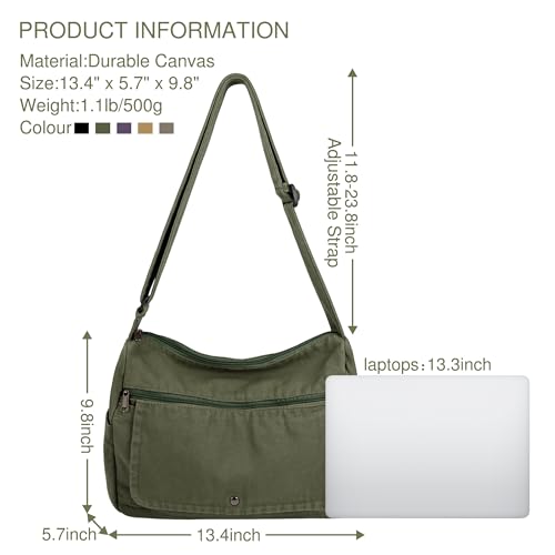 Bolso messenger de lona grande, unisex, con múltiples bolsillos miniatura 6