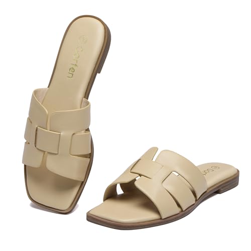 Gorfen Women's Tan Sandals Dressy Slip On Flat Sandal Leather Summer Sandals Slides Sandals Size 7.5 by Gorfen - Used condition - US$14.87