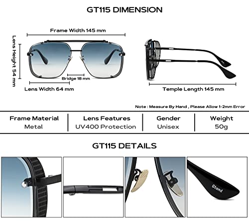 Gtand Fashion Oversized Square Aviator Gradient Sunglasses For Men Vintage Metal Side Shield Steampunk Sun Glasses 64Mm #TOP4