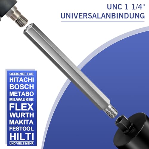 500mm Diamantbohrkrone Verlängerung aus Aluminiumlegierung, Robuste und Leicht | Anschluss 1 1/4’’ UNC | IPX7 | für Kernbohrgerät Kernbohrer Diamantbohrkronen Dosenbohrer Kernbohrkrone (1 Stück)