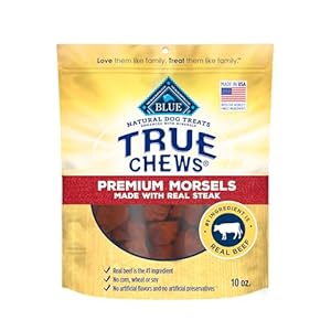 Blue Buffalo True Chews Premium Morsels Dog Treats, Made in The USA with Natural Ingredients, Steak, 10-oz Bag