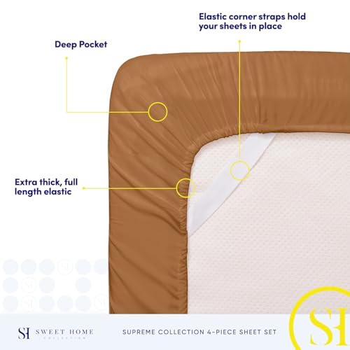 King Size Sheets - Breathable Luxury Bed Sheets with Full Elastic & Secure Corner Straps Built In - 1800 Supreme Collection Extra Soft Deep Pocket Bedding Set, Sheet Set, King, Mocha