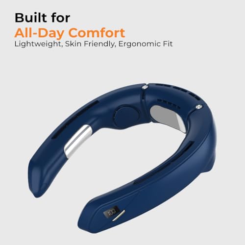 Image of JUST CORSECA Neck Fan | Rechargeable | LED Display | Adjustable Speed | Hands-Free Wearable Cooler for Travel, Outdoor & Summer Use (Blue)