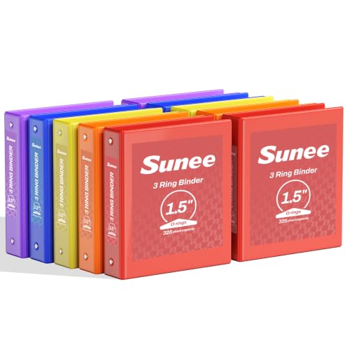 SUNEE 3 Ring Binders 1.5 Inch 10 Pack Classic Assortment, Clear View Binders Three Ring PVC-Free (Fit 8.5x11 Inches) for School or Office Supplies