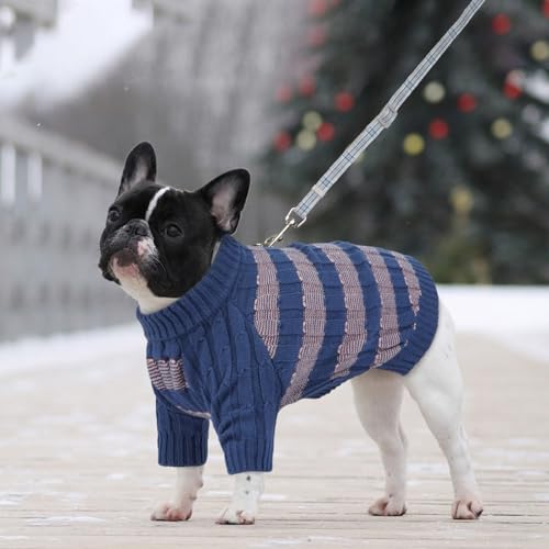 Hjumarayan Hundepullover Mittelgroße Hunde - Pullover Hund mit Geschirrloch, Warm Hunde Strickpullover Winter mit Beinen, Pit-Streifen Hundepulli für Border Collie, Frenchie, Blau XL