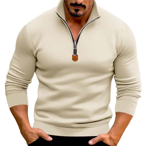 Men's Quarter Zip Up Pullover Slim Fit Mock Neck Long Sleeve Polo Shirts Lightweight Solid Color Sweatshirt