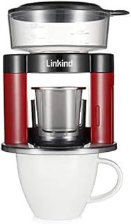 Linkind Portable Pour Over Coffee Maker(120 ml), Automatic Rotating Battery-Driven Coffee Dripper (1-Cup Size) with Permanent Stainless Steel Mesh Filter for Indoor and Outdoor Use, Red