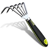SHANFEEK Garden Rake 5-Claw Landscape Dethatcher Thatching Beach Combing Rake for Digging Clam Shell Defoliation Hoe Garden Tool for Loosen The Soil (Green)