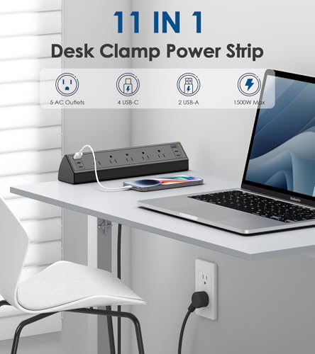 Image of Jgstkcity Desk Clamp Power Strip USB C,40W Total Fast Charging Station,4 PD 20W USB C Ports,Desk Edge Mount Surge Protector,5 Outlets,Fit 1.96 inch Tabletop Edge,ETL Listed (Pack of 15)