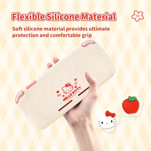 Kuitmor Switch Lite Protective Case,Soft Silicone Protective Shell,Anti-Scratch Protective Cover Case for Switch Lite with 2 Thumb Grip Caps(Beige Hello Kitty) - 2