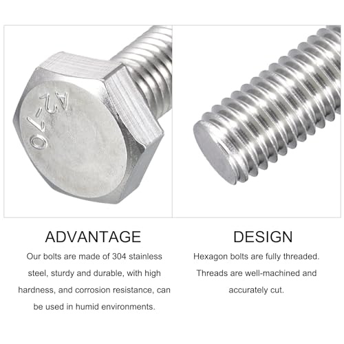 Image of METALLIXITY Hex Bolts (M10-1.5x150mm) 4Pcs, 304 Stainless Steel Coarse Fully Threaded Hex Head Screw Bolt Machine Screws - for Furniture Repair, Silver