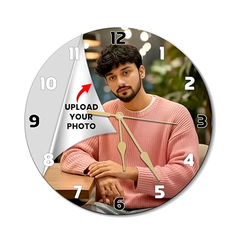 Image of SAVRI Personalized Photo Wall Clock for Him 9x9 Inch -Customized Picture Printed Acrylic Clock | Birthday, Anniversary & Valentine Gift for Boyfriend, Husband, Brother, Son | Modern Room Decor for Men