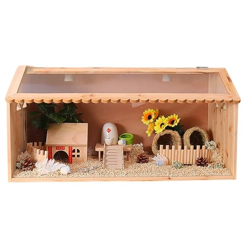 Jaula acrílica para animales pequeños con casa de madera y juguetes, diseño transparente para un fácil seguimiento, ideal para hámsters, hurones y ratas