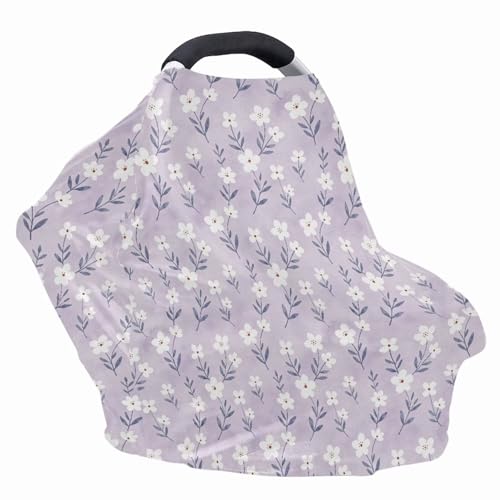 Image of Baby Car Seat Cover, Easy to Elean Car Seat Canopy for Baby Girls Boys, Mom Nursing Breastfeeding Covers, Blanket for Infant, Florals Purples