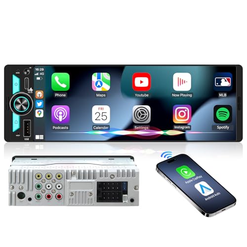 Wireless Single Din CarPlay Stereo: 6.5 Inch Wireless Android Auto Touchscreen Radio for Car - Bluetooth Incell Display 300W 4.2 CHN 2 Subwoofer Outputs USB Type-C Fast Charge SWC