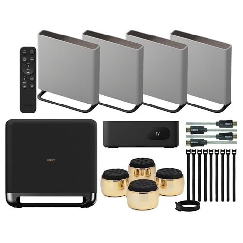 Image of Sony BRAVIA Theater Quad Home Theater Surround Sound System with 4 Wireless Speakers (Gray) Bundle SASW5 Wireless Subwoofer, Monitor Isolation Pads, HDMI Cable, and Cable Ties (5 Items)