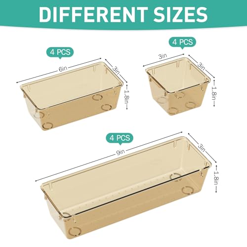 Image of WOWBOX 6 Pack Clear Drawer Organizer Set, Acrylic Drawer Storage Trays, Storage Bins for Makeup, Cosmetics, Jewelries, Utensils, Gadgets, Office, Champagne