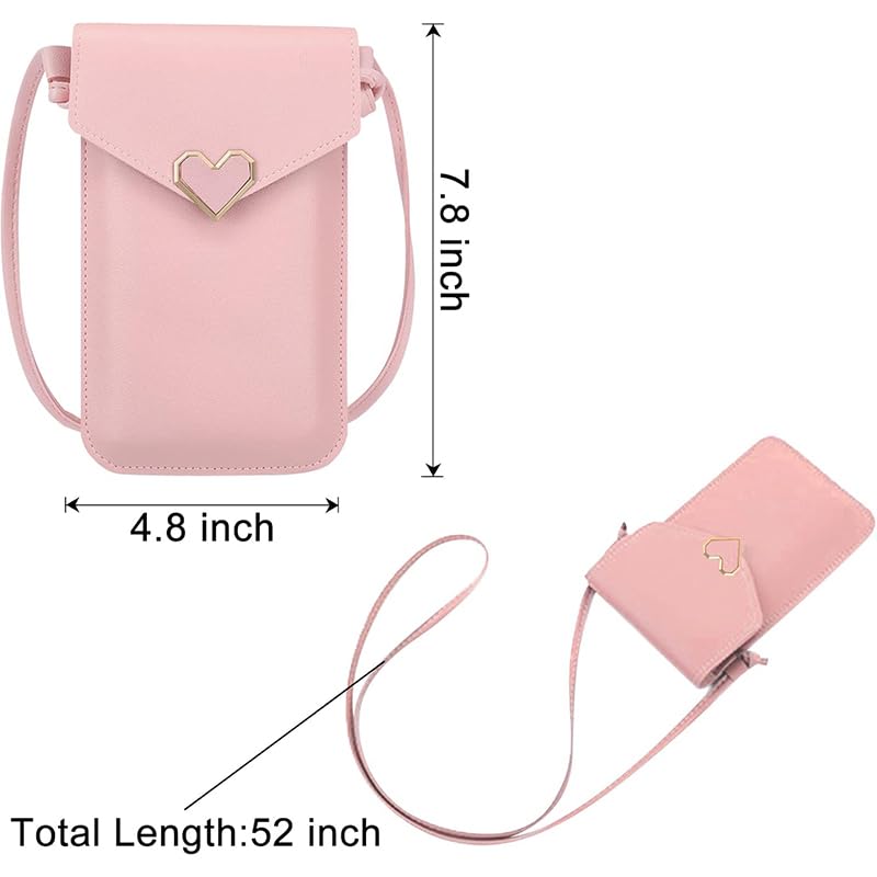 Crossbody Wallet Case With Touch Screen Cell Phone Purse Love Heart Pattern with Card Holder Neck Strap Leather Protective Cover for Women Girls(1 pack)4