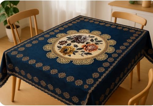 Image of AAZEEM Printed Tablecloth Soft Feel Table Cover 4-6 Seater,Table Cover,Dining Table Cover, Table Linen,Dining Table Chair Cover,Dining Table Cover 6 Seater | Blue|