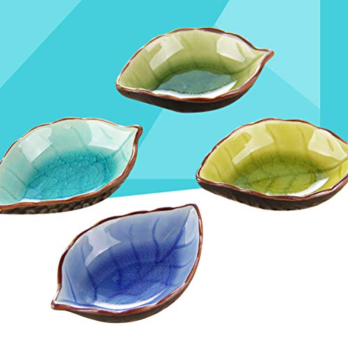 UPKOCH 4 peças de prato de molho em forma de folha de cerâmica, prato de tempero para servir