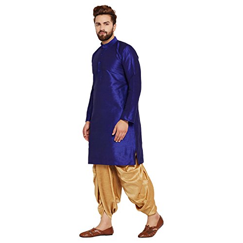 Image of SOJANYA (Since 1958 Men's Off-White and Gold Dupion Silk Dhoti Kurta Set