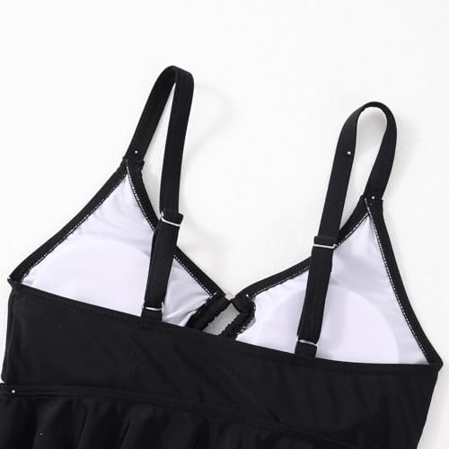 Image of ESHOWEE Girls Swimsuits 2 Piece Bathing Suit Set Toddler Ruffle Tank Top Front Cutout Beach Summer Bikini Swimwear 2-12Y