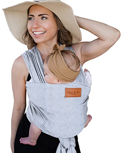 Image of Baby Wrap Carrier - Premium Cotton Baby Carrier Wrap for Newborn to Toddler- Infant Carrier- Baby Holder One Size Fits All with Front Pocket (Grey) by Max&so