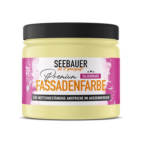 SEEBAUER diy Silikonharz-Fassadenfarbe Gelb 300ML für Außen (No. 457 Lemon Soda) Selbstreinigende Fassadenfarbe mit Lotuseffekt - Geeignet für Putz, Mauerwerk und Beton