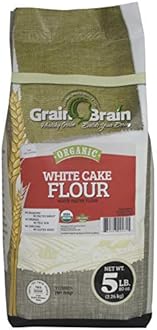 Grain Brain Organic White Cake Flour (5 lb) Pastry Flour,Unbleached, NO potassium Bromate