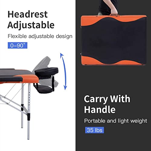 Massage Table Massage Bed Spa Bed 84 Inch Height Adjustable 3 Fold Aluminium Massage Table W/ Face Cradle Carry Case Portable Facial Salon Tattoo Bed #TOP5