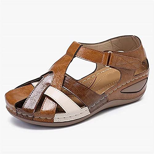 Pantuflas de Cuero para Verano, cómodas, Estilo Vintage, Informales, para la Playa, con Punta Cerrada, Tipo Mules, Sandalias de cuña, Zuecos calados, Pantuflas con Tiras Cruzadas y plataform