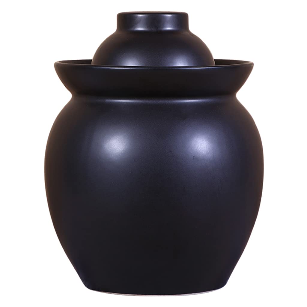 VHJdtE Ceramic pickling jars, Large Ceramic Jar With Lid,Traditional Chinese Fermentation Kit Crock With Water Seal Airlock(Black,3.5KG)