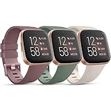 PACK 3 Soft Silicone Bands Compatible with Fitbit Versa 2 / Versa Lite - Adjustable Sport Bands for Women & Men - Small/Large (Smoke Violet+Cactus+Starlight)