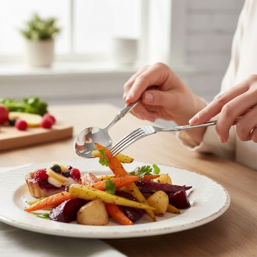 Image of Elegant Handle Silver 25 Pcs Heavy Duty Stainless Steel Cutlery Set for Dining Table (5 pcs Spoon Set+5 pcs Forks Set+5 pcs Butter Knife+5 pcs Dessert Spoon+5 Pcs Fuit Fork for Kitchen)