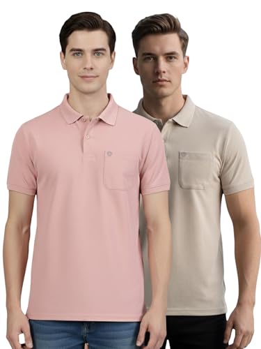 Image of Lux Cozi Men's Cotton Blend Polo T-Shirt with Chest Pocket | Collar T-Shirts for Men | Half Sleeves | Plain - Regular Fit (Pack of 2)