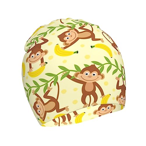 Rqzwdq Monkey Tropical Banana Palm Trees Kids Beanie Hats Warm Knit Beanie Cap Skull Caps Gifts Decor for Boys Girls White