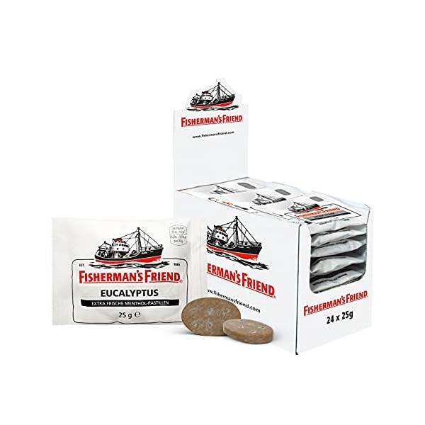 Fisherman's Friend Eucalyptus, 24er Vorratsbox, Eucalyptus und Menthol Geschmack, mit Zucker & vegan, Bonbons für…