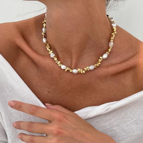 Gold Statement Necklace for Women Pearl and Gold Necklace Trendy Baroque Pearl Choker for Women Jewelry2