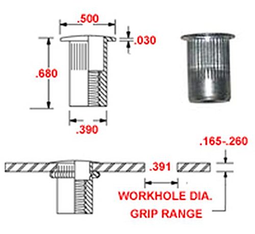 AKL250-20-260 Aluminum Thin-NUT Large Flange, Plain Finish, 1/4-20 x .165-.260 Grip Range (Pack of 100)